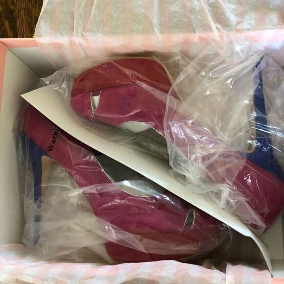 NEW Footcandy Crissy Fuchsia, Red & Blue Suede Barbiecore Y2K Platform Heels NIB - Picture 13 of 15